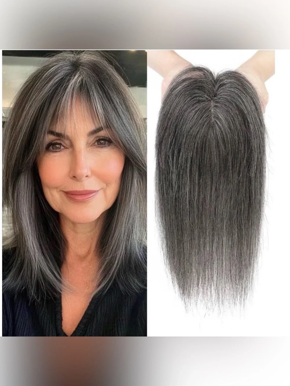 REECHO Hair Toppers for Women Real Human Hair, Dark Grey black